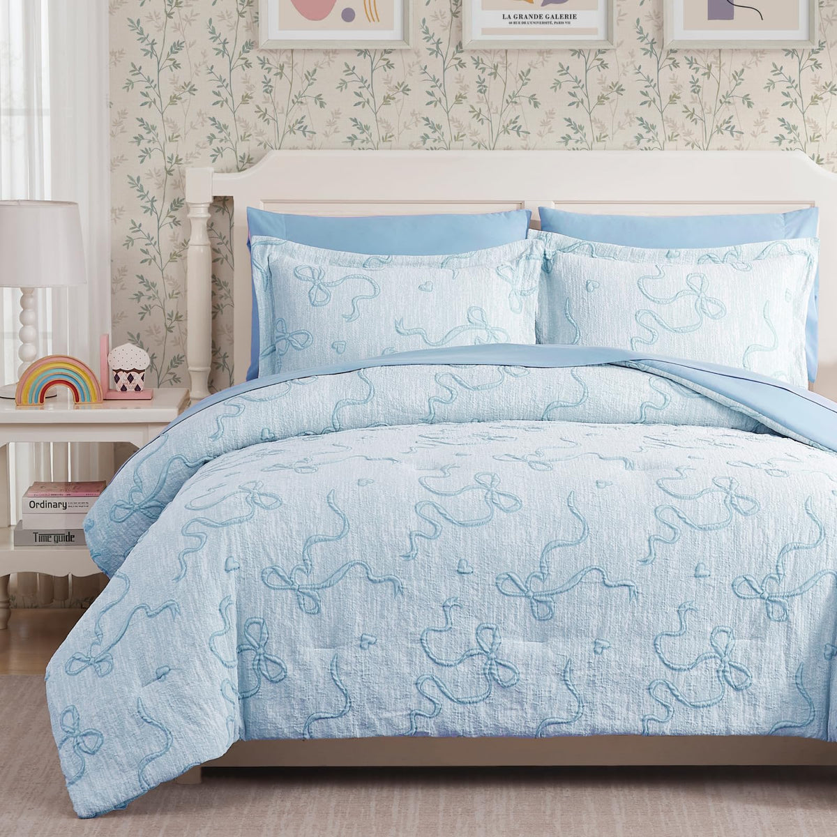 Full Size Comforter Sets for Girls - 7 Pieces Pink Bedding Bow Bed in a Bag
