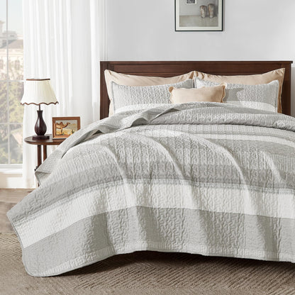 Andency Queen Quilt Bedding Set Sage Green, 3 Pieces Striped Bedspreads