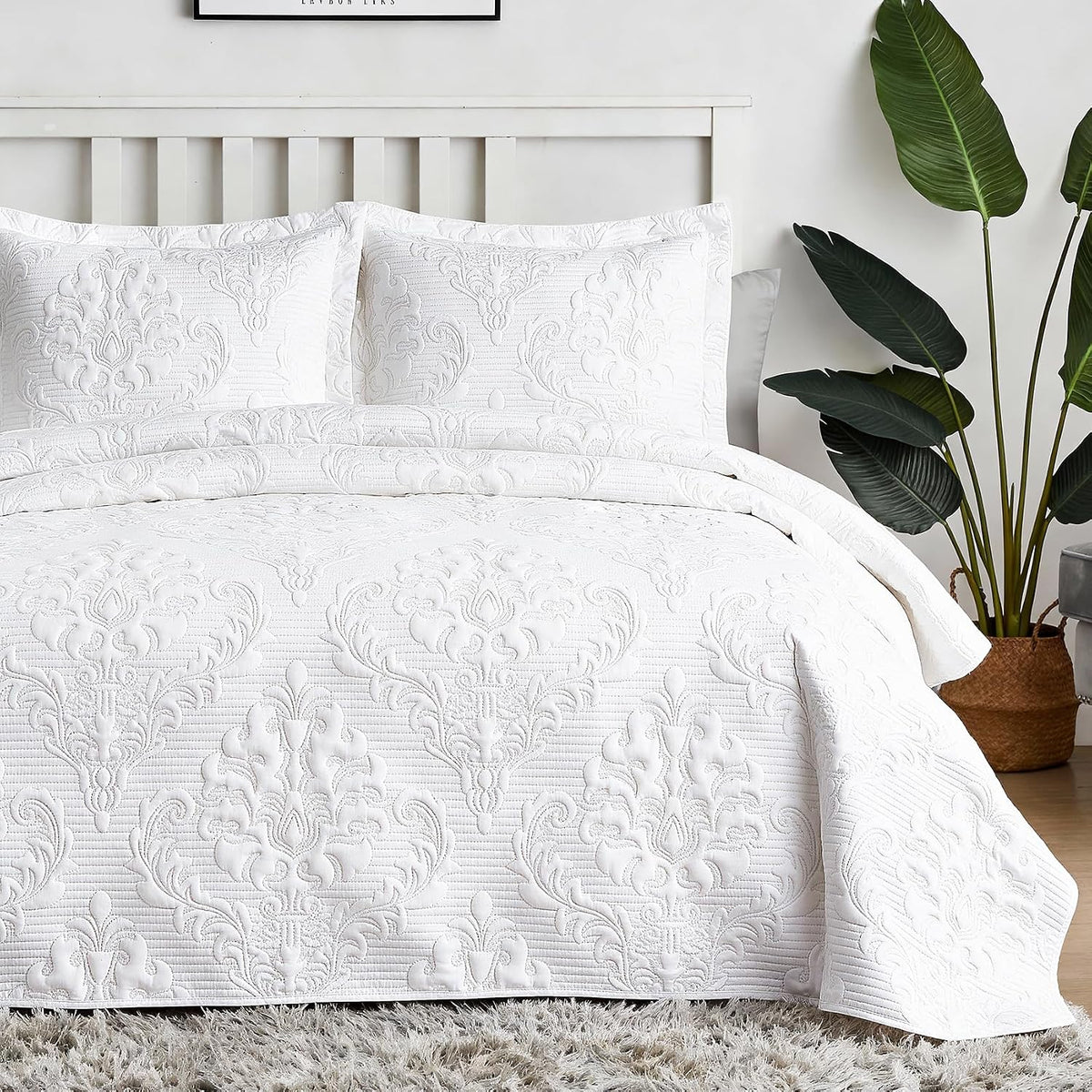 Hansleep Queen Quilt White Quilts Queen Size 3 Pieces (1 Quilt, 2 Shams)
