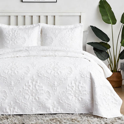 Hansleep Queen Quilt White Quilts Queen Size 3 Pieces (1 Quilt, 2 Shams)