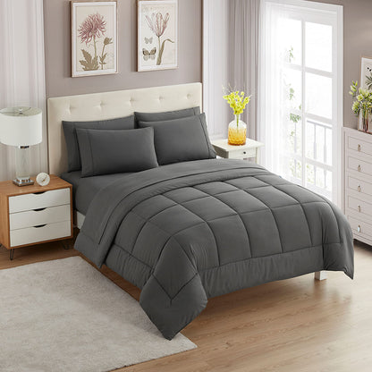 Sweet Home Collection 5 Piece Comforter Set Bag Solid Color All Season Soft Down Alternative Blanket & Luxurious Microfiber Bed Sheets, Navy, Twin
