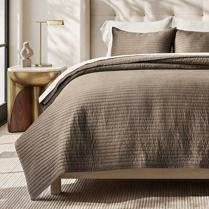 EVERGRACEHOME Cotton Sateen Quilt Set, Queen Size, Olive Green