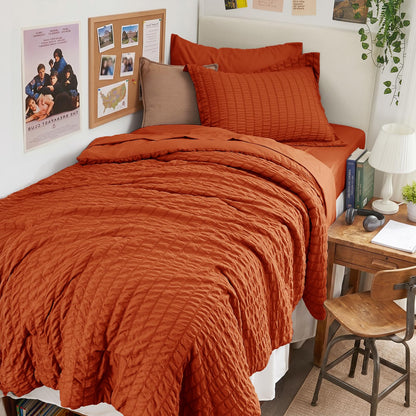 Full Comforter Set - 7PCS Bed in a Bag, Seersucker Bedding Set, Dark Grey
