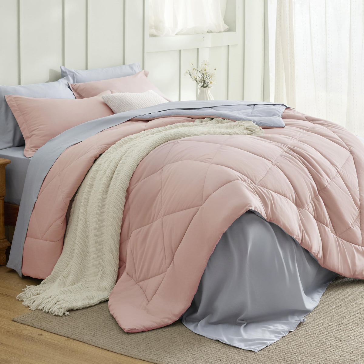 Bedsure Bed in a Bag Full Reversible Bed Set 7 Pieces Grey/Light Grey