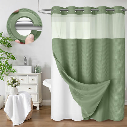 No Hook Shower Curtain with Liner Set Hotel Waffle Burgundy 72W X 75L