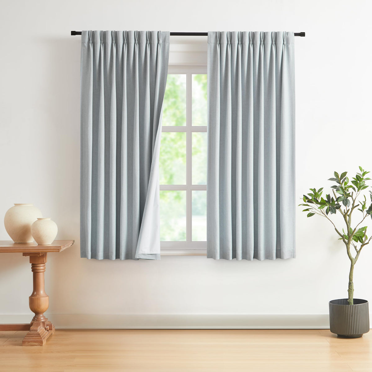 Vision Home Natural Pinch Pleated Full Blackout Curtains Linen Blended Room Darkening Window Curtains 95 inch for Living Room Bedroom Thermal Insulated Pinch Pleat Drapes with Hooks 2 Panel 40"Wx95"L