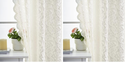 ALIGOGO Short White Lace Kitchen Curtains 36 Length 2 Panels W26 x L36 Inch