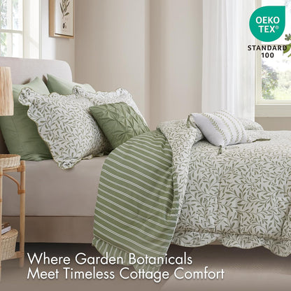 Madison Park Sage Green Floral Comforter Set King, 5PC Reversible Bed Set