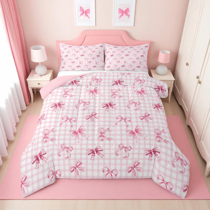 Erosebridal Cute Pink Bow Twin Bedding Set for Girls,Ribbon Bow Knot Comforter Set for Kids Kawaii Room Decor,Princess Bowknot Bed Set Girly Pink Bows Bedding Comforter Sets,1 Pillowcase