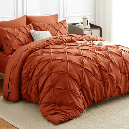 HIMEET Queen Comforter Set Black - 7 Pieces Pintuck Bed in a Bag