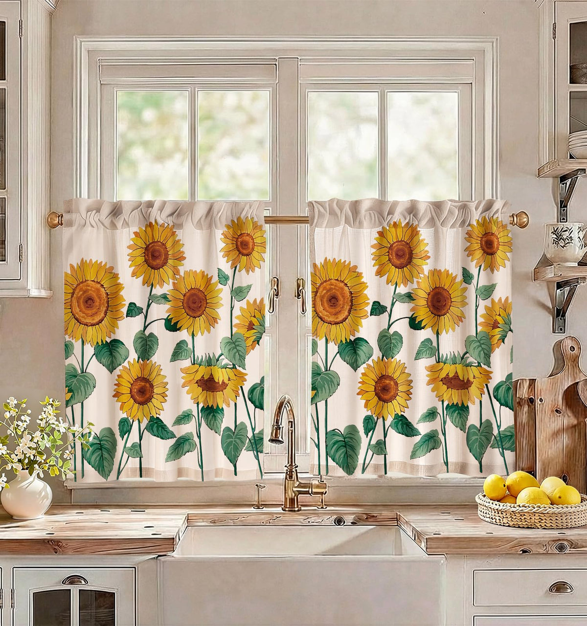 Miss Adola 36 Inch Length Kitchen Tier Curtains Pumpkin Leaf Cafe Curtains