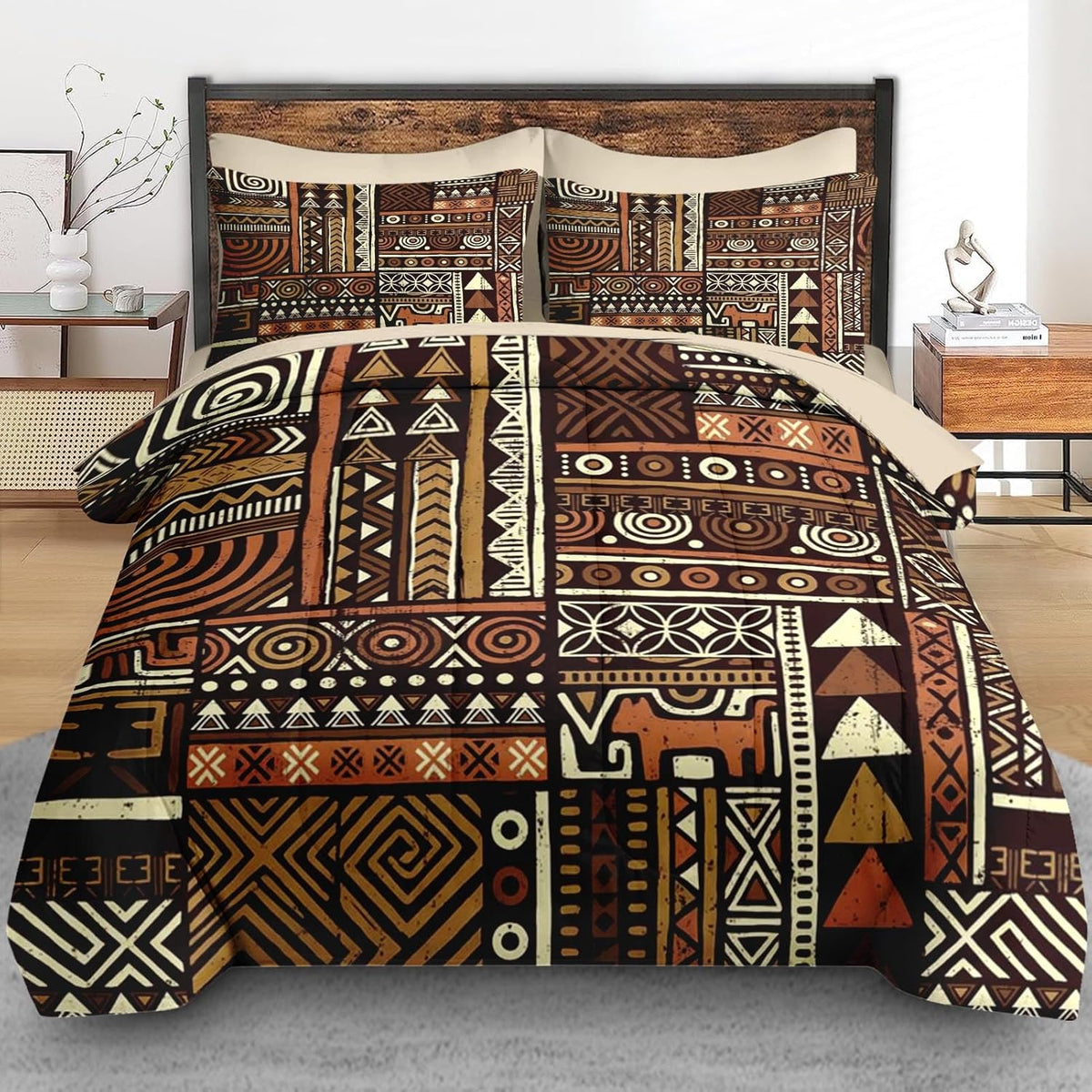 Pamnest Queen Comforter Set with Sheets, 7 Pieces Vintage Tribal Bedding