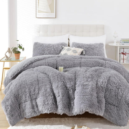 Smoofy Fluffy Queen Comforter Set, Faux Fur Pink Comforter Set 3 Pcs