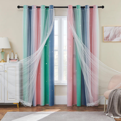 XiDi Curtains for Girls Bedroom Decor, Rainbow Blackout Curtains for Kids/Little Girl Room Decor, Unicorn Wall Decals,Pink Purple Green,63 x 34 inches,1 Panel