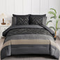 Luxudecor Burgundy Comforter Set Queen Size 7 Pieces Red and Black Stripe Bed in a Bag Geometric Comforter and Sheet Set, Soft Microfiber Complete Bedding Sets for All Seasons