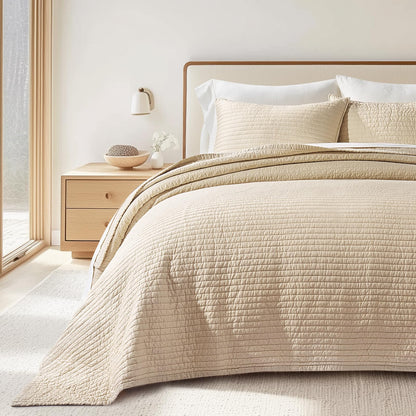 EVERGRACEHOME Cotton Sateen Quilt Set, Queen Size, Olive Green
