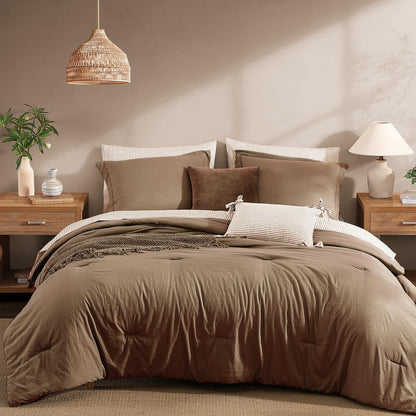 Monbix Queen Comforter Set - 7 Pieces Soft Bed in a Bag Queen Bedding Sets