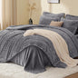 EXQ Home Queen Fluffy Comforter Set,7 Pieces Bed in a Bag,Black