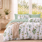 MUXHOMO Duvet Cover King Size, 3-Piece Floral Grey-Blue Bedding Set