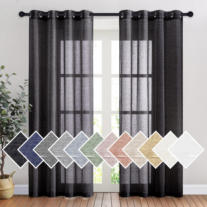 NICETOWN Semi Sheer Linen Ivory Curtains for Bedroom, W52xL84, 2 Panels