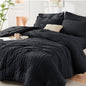 Queen Comforter Set - 7PCS Bed in a Bag, Seersucker Bedding Set, Beige