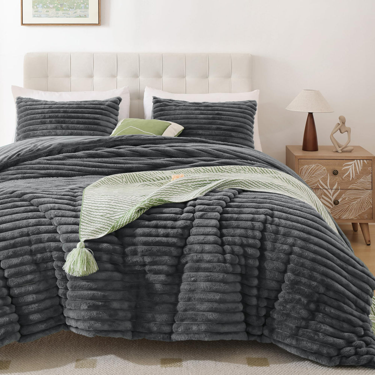 Smoofy Fluffy Queen Size Comforter 3 PCS - Pink Fleece Bedding Set