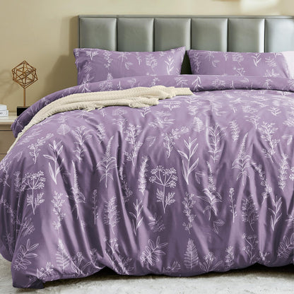 MUXHOMO Duvet Cover King Size, 3-Piece Floral Grey-Blue Bedding Set