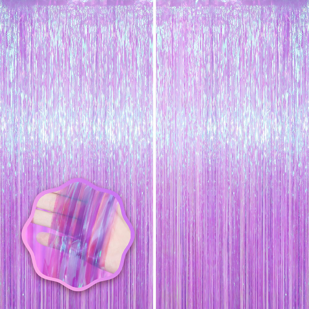 Voircoloria Laser Pink Foil Fringe Backdrop Curtains,3.3x6.6ft, 2 Pack