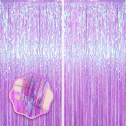 Voircoloria Laser Pink Foil Fringe Backdrop Curtains,3.3x6.6ft, 2 Pack