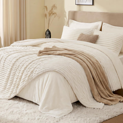 EXQ Home Queen Fluffy Comforter Set,7 Pieces Bed in a Bag,Black