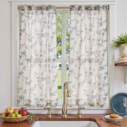 jinchan Floral Linen Kitchen Tier Curtains, 24 Inch, 2 Panels, Green