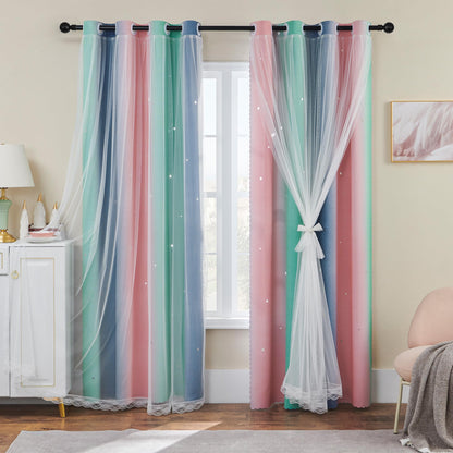 XiDi Curtains for Girls Bedroom Decor, Rainbow Blackout Curtains for Kids/Little Girl Room Decor, Unicorn Wall Decals,Pink Purple Green,63 x 34 inches,1 Panel