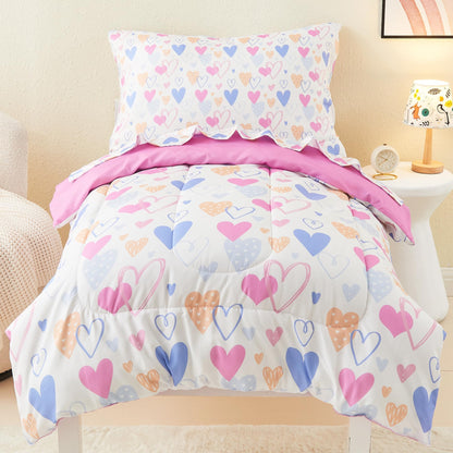 Mooreeke Toddler Bedding Sets for Girls,4 Pieces Blue Ocean Animals Printed