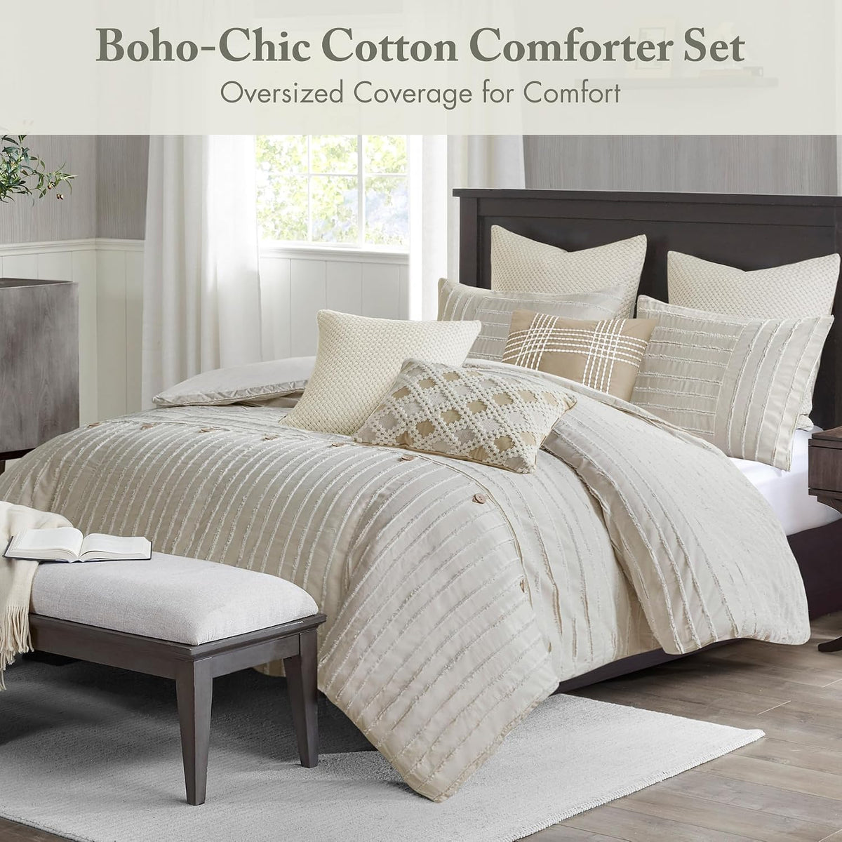 Madison Park Farmhouse King Cotton Comforter Set with Removable Cover, 9pc