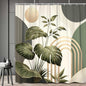 Bondjos Abstract Geometric Botanical Shower Curtain Mid Century Boho Tropical Gold Geometric Monstera Leaf Modern Minimalist Bathroom Curtain Modern Aesthetic Bath Accessories Art Home Decor