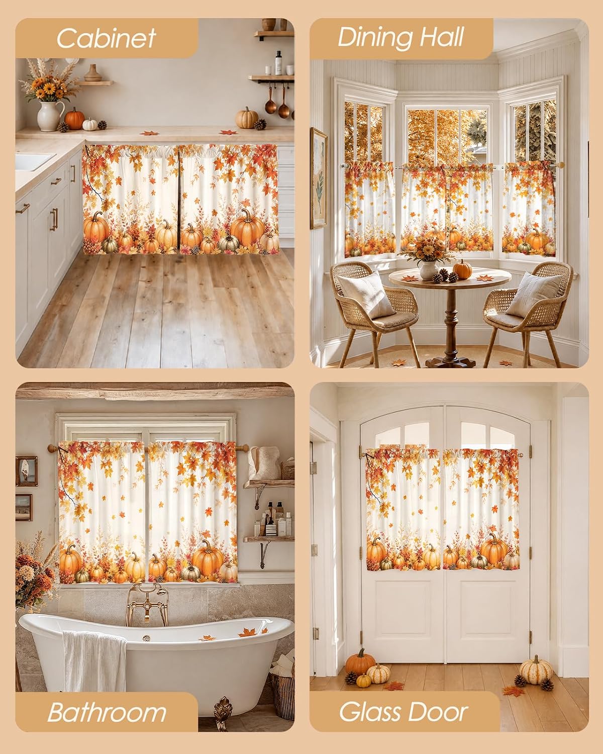 Miss Adola 36 Inch Length Kitchen Tier Curtains Pumpkin Leaf Cafe Curtains