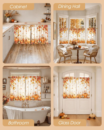 Miss Adola 36 Inch Length Kitchen Tier Curtains Pumpkin Leaf Cafe Curtains