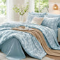 MUXHOMO Queen Comforter Set, 7-Piece Floral Bed in a Bag, Sage Green