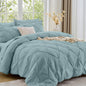 Sasttie Full Size Comforter Set, 7-Piece Bed in a Bag Double, Pintuck Bedding Set for All Season, Includes Comforter, Flat Sheet, Fitted Sheet, Pillowcases and Pillowshams, Beige