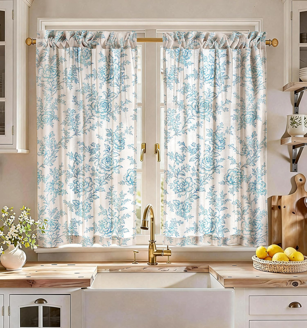 Miss Adola 36 Inch Length Kitchen Tier Curtains Pumpkin Leaf Cafe Curtains