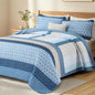 WONGS BEDDING Grey Queen Size Quilt Set, Boho Striped Bedspread
