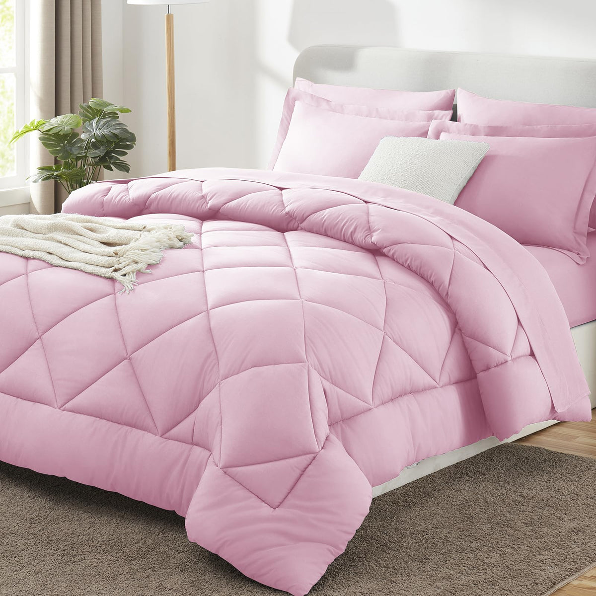 CozyLux Full Comforter Set 82"x86" Dark Grey - 7 Piece Bed in a Bag