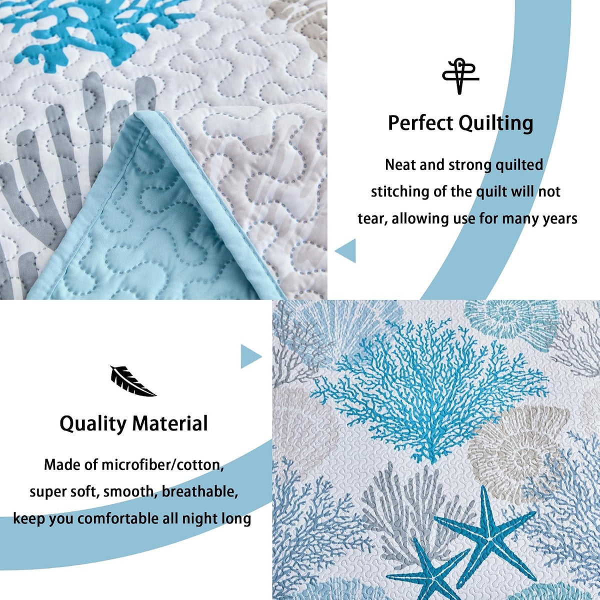 Tritard 3 Piece Coastal Quilt Sets Full/Queen Size Bedding Set, Blue