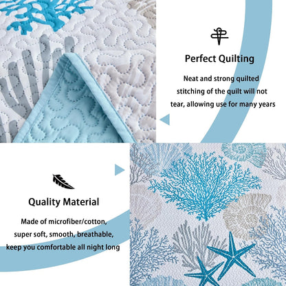 Tritard 3 Piece Coastal Quilt Sets Full/Queen Size Bedding Set, Blue