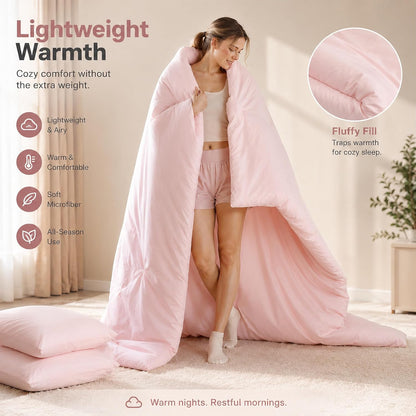 weigelia Pink Comforter Set Full Size, All Season Lightweight Bedding Set
