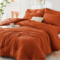 Queen Comforter Set - 7PCS Bed in a Bag, Seersucker Bedding Set, Beige