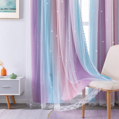 XiDi Curtains for Girls Bedroom Decor, Rainbow Blackout Curtains for Kids/Little Girl Room Decor, Unicorn Wall Decals,Pink Purple Green,63 x 34 inches,1 Panel