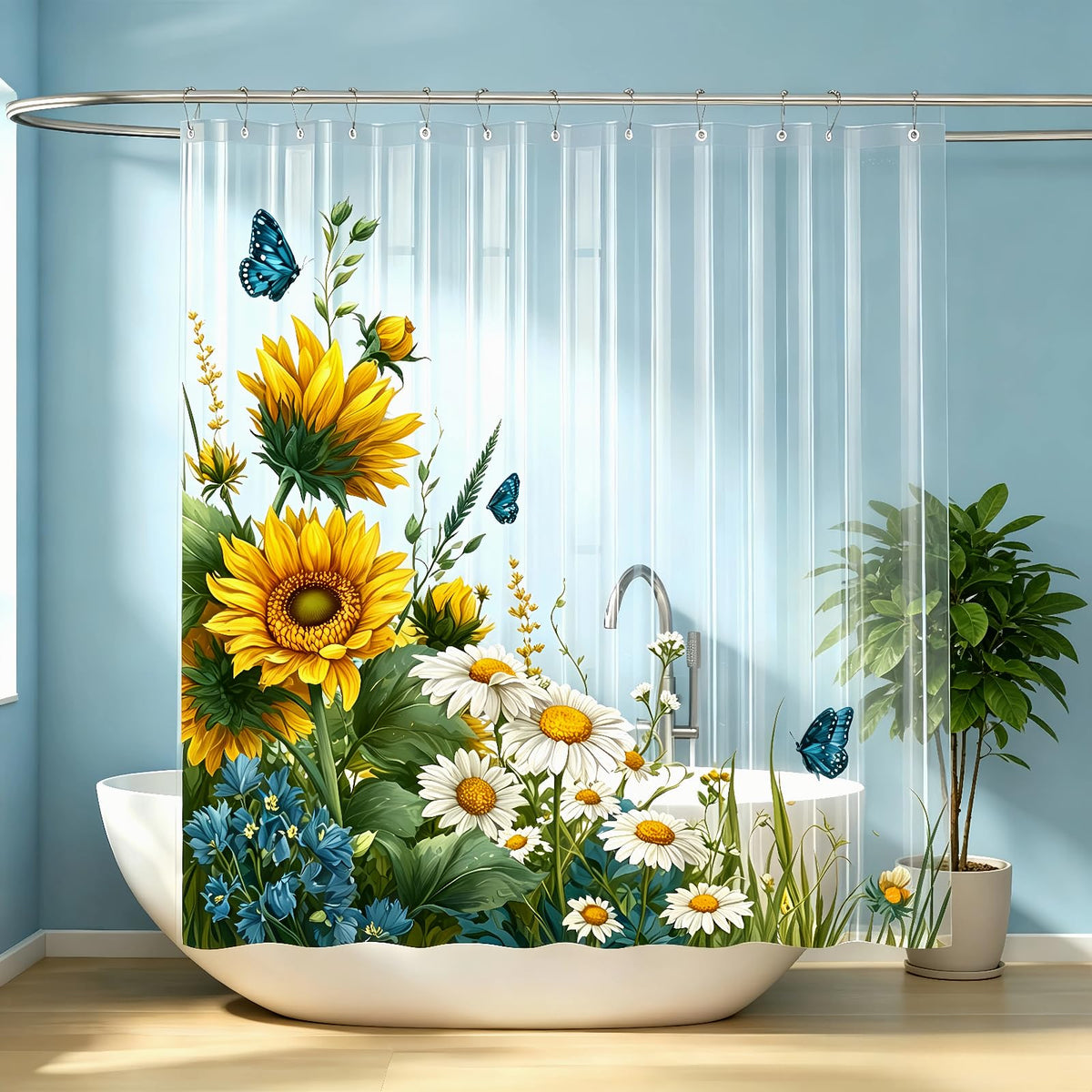 Clear Green Ivy Leaves Shower Curtain Liner, Transparent Plastic Nature Green Botanical Leaf Decorative Waterproof Shower Curtains for Bathroom, 72x72 Weighted Magnetic Shower Curtain Liner with Hooks