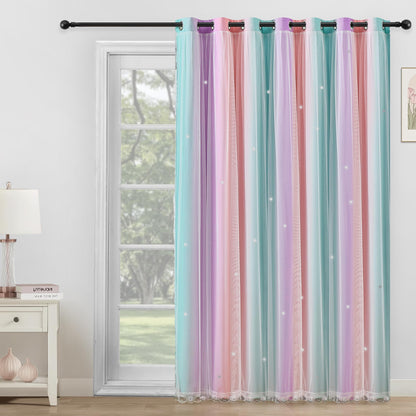 XiDi Blackout Curtains for Girls Bedroom Decor Pink Kids Rainbow Curtains
