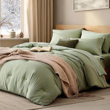 Queen Comforter Set-7 Pieces Soft Prewashed Bed in a Bag Queen Bedding Sets